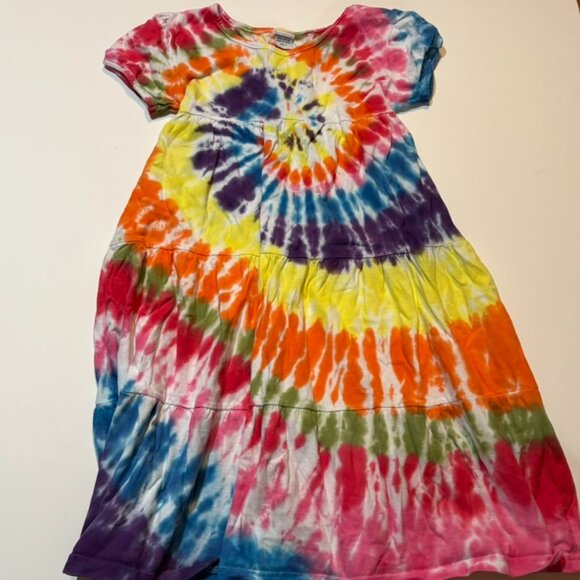 Dharma Trading Co. Other - Dharma Trading Co Girls Tie Dye Dress Size 8 Rainbow Tiered Cotton Short Sleeve